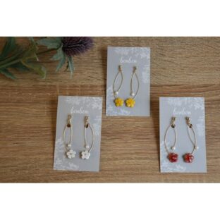 イヤリング bonbon パールとお花<レッド><イエロー><ホワイト>